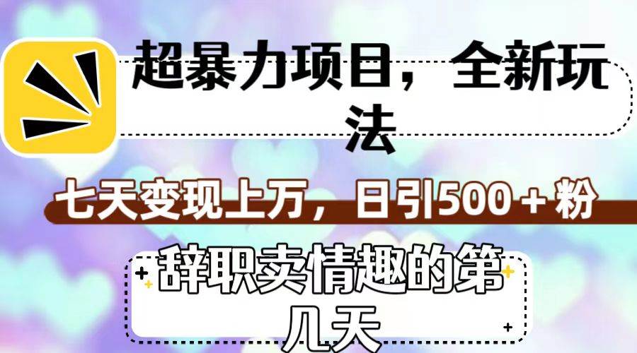 超暴利项目，全新玩法（辞职卖情趣的第几天），七天变现上万，日引500+粉创鑫阁-网创项目资源站-副业项目-创业项目-搞钱项目创鑫阁