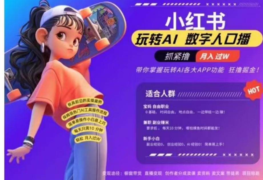 小红书数字人暴力起号，AI改写文案，流量火爆月入破W轻松拿捏，再也不用费劲录口播创鑫阁-网创项目资源站-副业项目-创业项目-搞钱项目创鑫阁