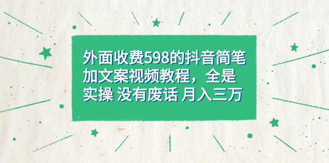 外面收费598抖音简笔加文案教程，全是实操 没有废话 月入三万（教程+资料）创鑫阁-网创项目资源站-副业项目-创业项目-搞钱项目创鑫阁