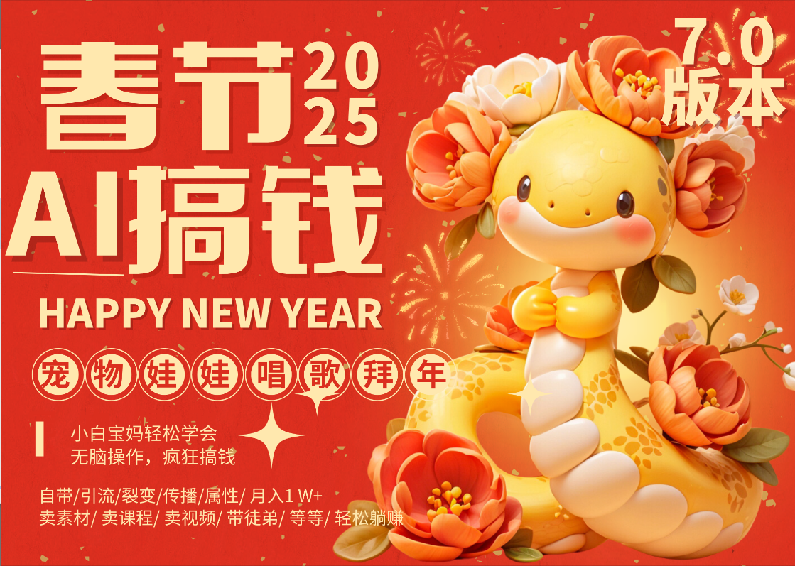 AI春节搞钱7.0升级版 蝴蝶号超火爆萌宠唱歌拜年  AI一键制作 批量出内容   春节做轻松躺赚 每日轻松十分钟  月赚米1W+  抓紧冲！可做视频 可卖素材只带小白和宝妈！创鑫阁-网创项目资源站-副业项目-创业项目-搞钱项目创鑫阁