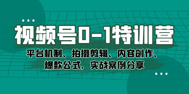 视频号0-1特训营：平台机制、拍摄剪辑、内容创作、爆款公式，实战案例分享创鑫阁-网创项目资源站-副业项目-创业项目-搞钱项目创鑫阁