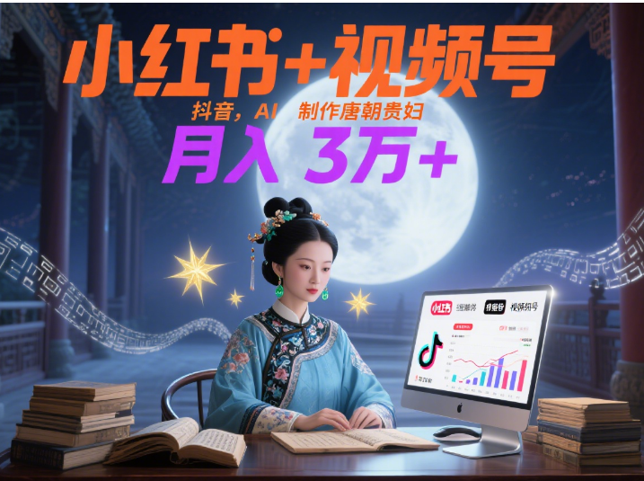 小红书+视频号+抖音，AI轻松制作唐朝贵妇IP，毒鸡汤、励志、减肥瘦身、养生赛道轻松切入，每天30分钟，轻松产出N条，月入3万+ 创鑫阁-网创项目资源站-副业项目-创业项目-搞钱项目创鑫阁