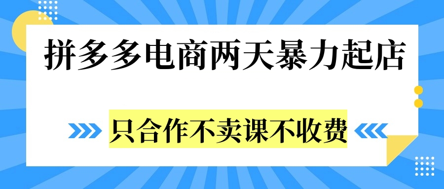 拼多多两天暴力起店，只合作不卖课不收费创鑫阁-网创项目资源站-副业项目-创业项目-搞钱项目创鑫阁