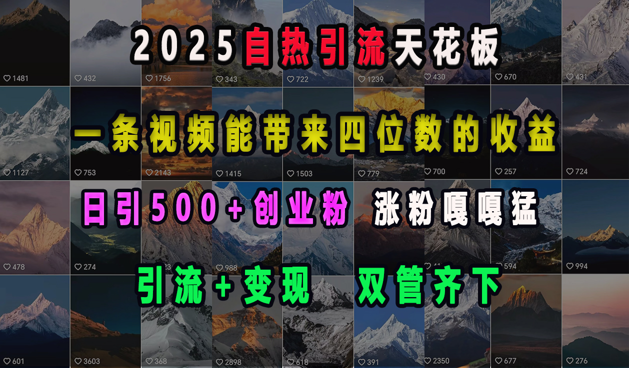 2025自热引流天花板，一条视频能带来四位数的收益，引流+变现双管齐下，日引500+创业粉，涨粉嘎嘎猛创鑫阁-网创项目资源站-副业项目-创业项目-搞钱项目创鑫阁