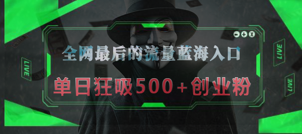 全网最后的流量蓝海入口，半小时引流50+创业粉，单日狂吸500+创业粉创鑫阁-网创项目资源站-副业项目-创业项目-搞钱项目创鑫阁