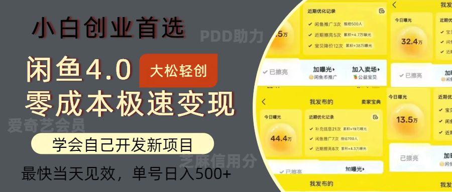 闲鱼0成本极速变现项目，多种变现方式，单号日入500+最新玩法创鑫阁-网创项目资源站-副业项目-创业项目-搞钱项目创鑫阁