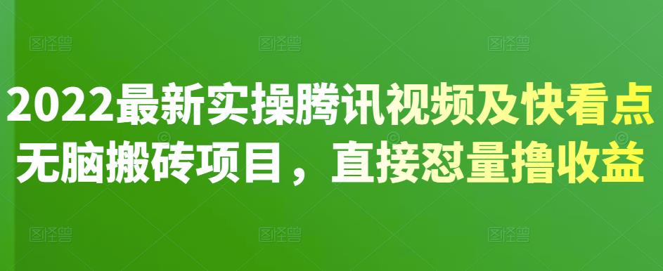 2022最新实操腾讯视频及快看点无脑搬砖项目，直接怼量撸收益创鑫阁-网创项目资源站-副业项目-创业项目-搞钱项目创鑫阁