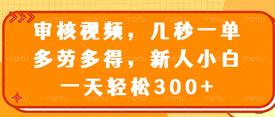 审核视频项目，几秒一单，多劳多得，新人小白一天轻松300+创鑫阁-网创项目资源站-副业项目-创业项目-搞钱项目创鑫阁