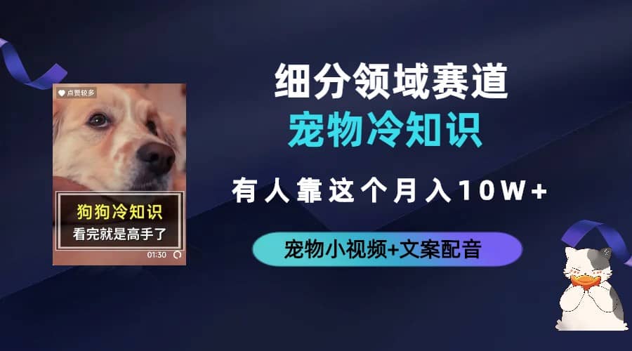 不起眼的抖音细分赛道-宠物冷知识，一段宠物视频配文案，有人靠这个月入10w创鑫阁-网创项目资源站-副业项目-创业项目-搞钱项目创鑫阁