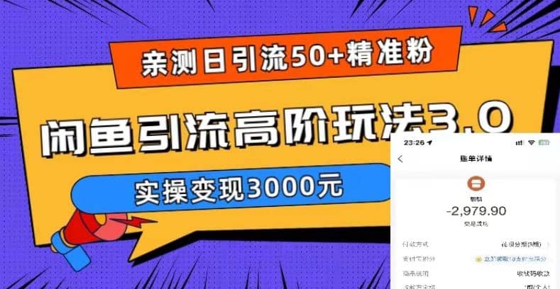 实测日引50+精准粉，闲鱼引流高阶玩法3.0，实操变现3000元创鑫阁-网创项目资源站-副业项目-创业项目-搞钱项目创鑫阁