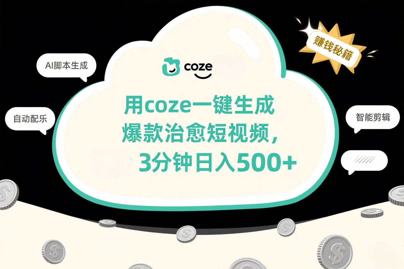用coze一键生成爆款治愈短视频，3分钟日入500+创鑫阁-网创项目资源站-副业项目-创业项目-搞钱项目创鑫阁