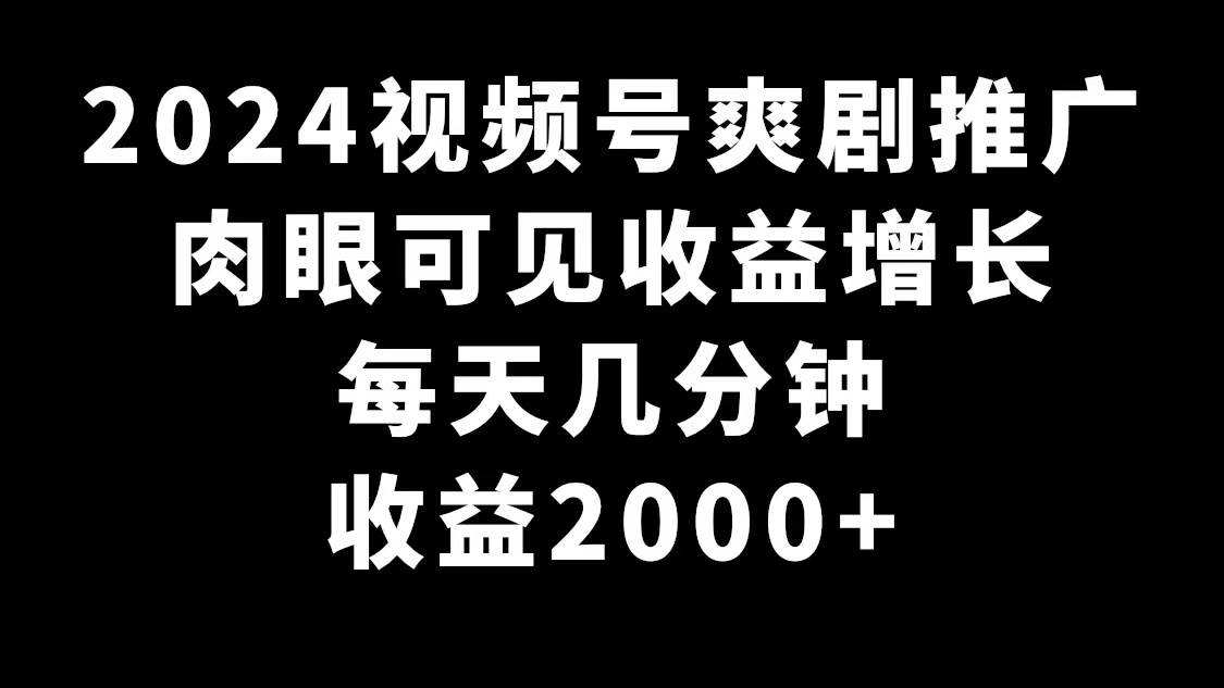 2024视频号爽剧推广，肉眼可见的收益增长，每天几分钟收益2000+创鑫阁-网创项目资源站-副业项目-创业项目-搞钱项目创鑫阁