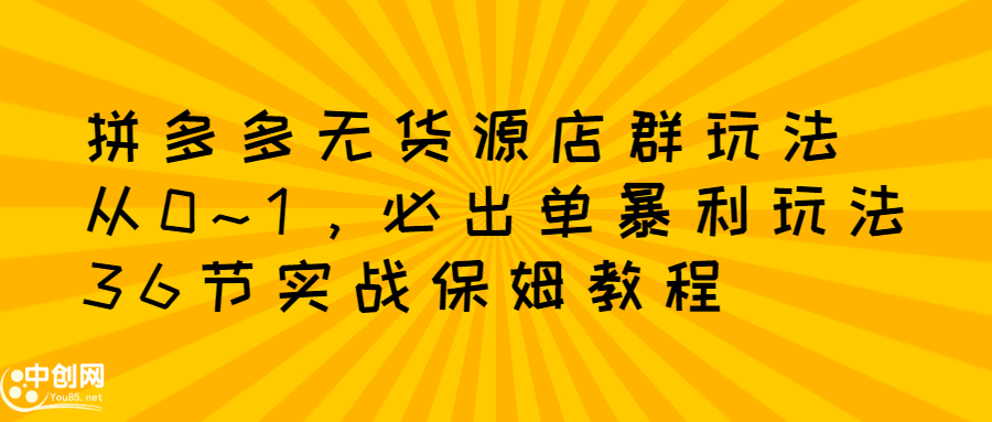 拼多多无货源店群玩法：从0~1，36节实战保姆教程，​极速起店必出单创鑫阁-网创项目资源站-副业项目-创业项目-搞钱项目创鑫阁