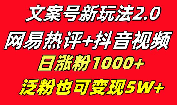 文案号新玩法 网易热评+抖音文案 一天涨粉1000+ 多种变现模式 泛粉也可变现创鑫阁-网创项目资源站-副业项目-创业项目-搞钱项目创鑫阁