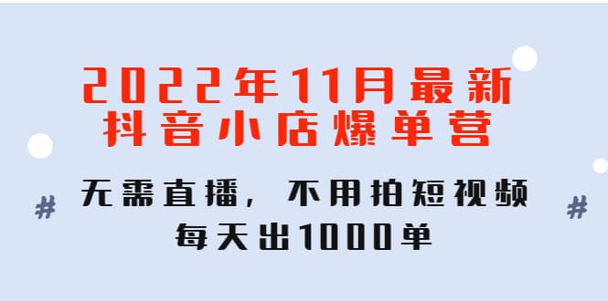 2022年11月最新抖音小店爆单训练营：无需直播，不用拍短视频，每天出1000单创鑫阁-网创项目资源站-副业项目-创业项目-搞钱项目创鑫阁