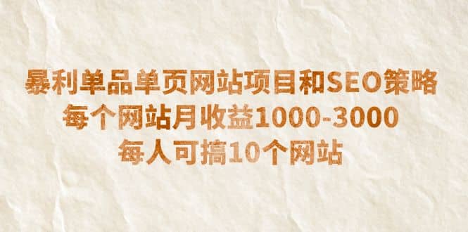 暴利单品单页网站项目和SEO策略 每个网站月收益1000-3000 每人可搞10个创鑫阁-网创项目资源站-副业项目-创业项目-搞钱项目创鑫阁