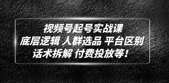 视频号起号实战课：底层逻辑 人群选品 平台区别 话术拆解 付费投放等创鑫阁-网创项目资源站-副业项目-创业项目-搞钱项目创鑫阁