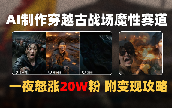 AI制作穿越古战场视频一夜涨粉20W保姆级教学（附AI变现指南）创鑫阁-网创项目资源站-副业项目-创业项目-搞钱项目创鑫阁