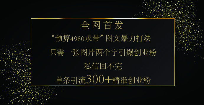 小红书，“预算 4980 带我飞” 的神奇图片引流法，堪称涨粉核武器！只需一张图，就能单条笔记凭借此方法，轻松引流 300 + 精准创业粉！创鑫阁-网创项目资源站-副业项目-创业项目-搞钱项目创鑫阁