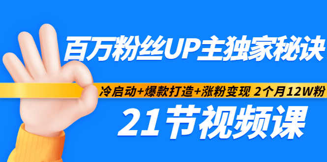 百万粉丝UP主独家秘诀：冷启动+爆款打造+涨粉变现2个月12W粉（21节视频课)创鑫阁-网创项目资源站-副业项目-创业项目-搞钱项目创鑫阁
