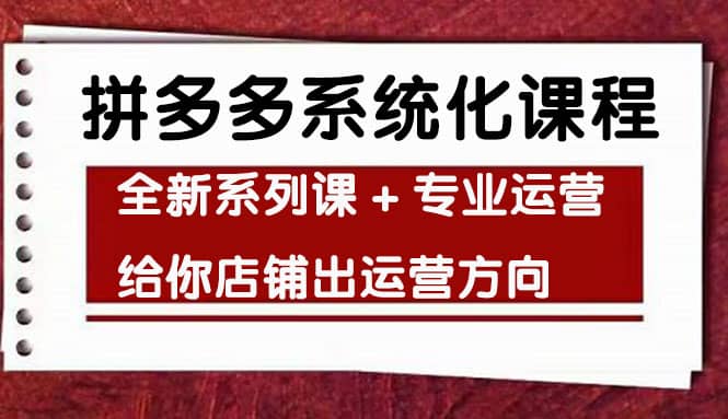 车神陪跑，拼多多系统化课程，全新系列课+专业运营给你店铺出运营方向创鑫阁-网创项目资源站-副业项目-创业项目-搞钱项目创鑫阁