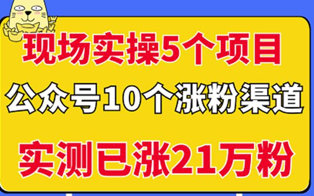 现场实操5个公众号项目，10个涨粉渠道，实测已涨21万粉！创鑫阁-网创项目资源站-副业项目-创业项目-搞钱项目创鑫阁