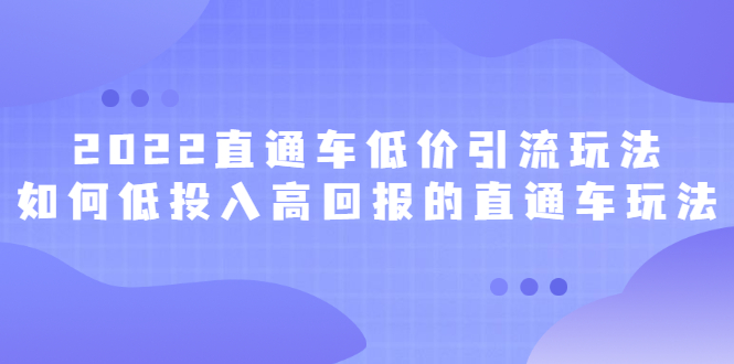 2022直通车低价引流玩法，教大家如何低投入高回报的直通车玩法创鑫阁-网创项目资源站-副业项目-创业项目-搞钱项目创鑫阁