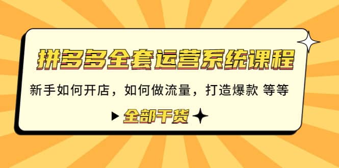 拼多多全套运营系统课程：新手如何开店 如何做流量 打造爆款 等等 全部干货创鑫阁-网创项目资源站-副业项目-创业项目-搞钱项目创鑫阁