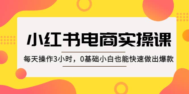 小红书·电商实操课：每天操作3小时，0基础小白也能快速做出爆款创鑫阁-网创项目资源站-副业项目-创业项目-搞钱项目创鑫阁