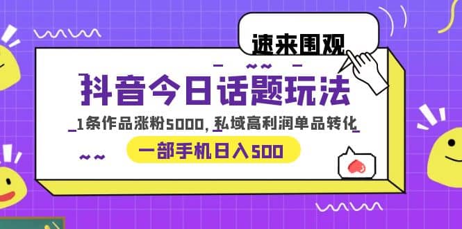 抖音今日话题玩法，1条作品涨粉5000，私域高利润单品转化 一部手机日入500创鑫阁-网创项目资源站-副业项目-创业项目-搞钱项目创鑫阁