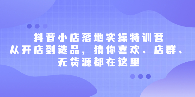 抖音小店落地实操特训营，从开店到选品，猜你喜欢、店群、无货源都在这里创鑫阁-网创项目资源站-副业项目-创业项目-搞钱项目创鑫阁