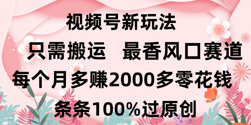 日入2000+，条条100%过原创，视频号最香风口赛道，小白轻松上手创鑫阁-网创项目资源站-副业项目-创业项目-搞钱项目创鑫阁