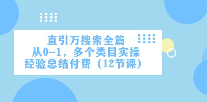 直引万·搜索全篇，从0-1，多个类目实操经验总结付费（12节课）创鑫阁-网创项目资源站-副业项目-创业项目-搞钱项目创鑫阁