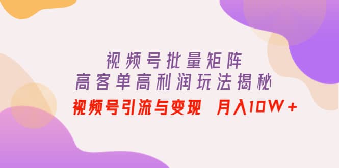 视频号批量矩阵的高客单高利润玩法揭秘创鑫阁-网创项目资源站-副业项目-创业项目-搞钱项目创鑫阁