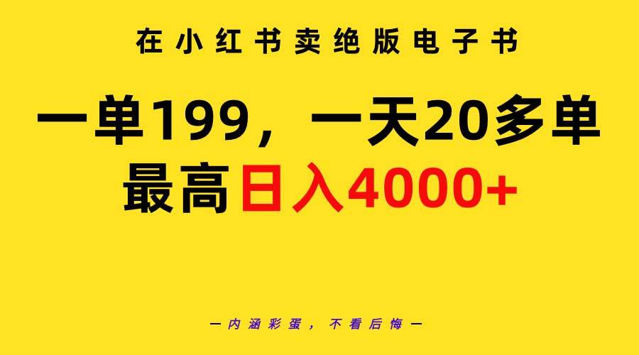 在小红书卖绝版电子书，一单199 一天最多搞20多单，最高日入4000+教程+资料创鑫阁-网创项目资源站-副业项目-创业项目-搞钱项目创鑫阁