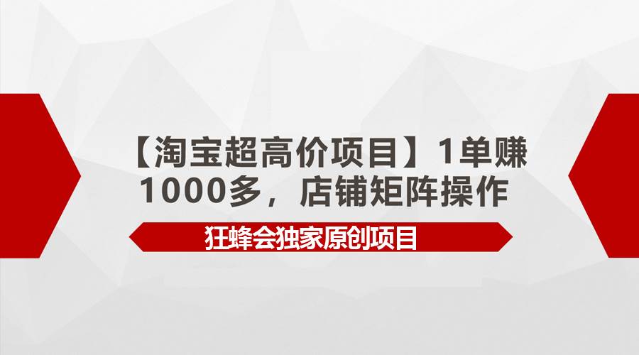 【淘宝超高价项目】1单赚1000多，店铺矩阵操作创鑫阁-网创项目资源站-副业项目-创业项目-搞钱项目创鑫阁