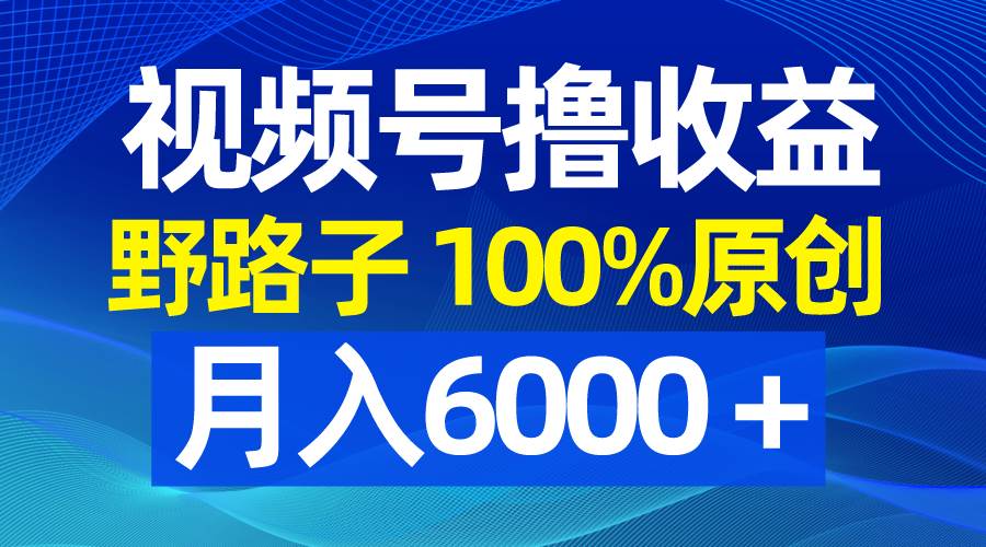 视频号野路子撸收益，100%原创，条条爆款，月入6000＋创鑫阁-网创项目资源站-副业项目-创业项目-搞钱项目创鑫阁