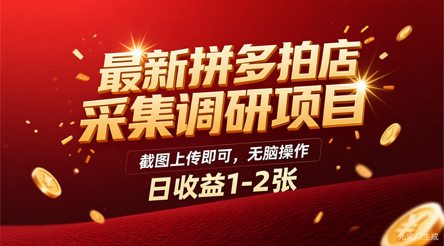 最新拼多多拍店采集调研项目，截图上传即可，无脑操作，日收益1-2张创鑫阁-网创项目资源站-副业项目-创业项目-搞钱项目创鑫阁