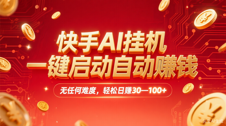 快手AI，一键启动自动赚钱 无任何难度，轻松一天30—100+创鑫阁-网创项目资源站-副业项目-创业项目-搞钱项目创鑫阁