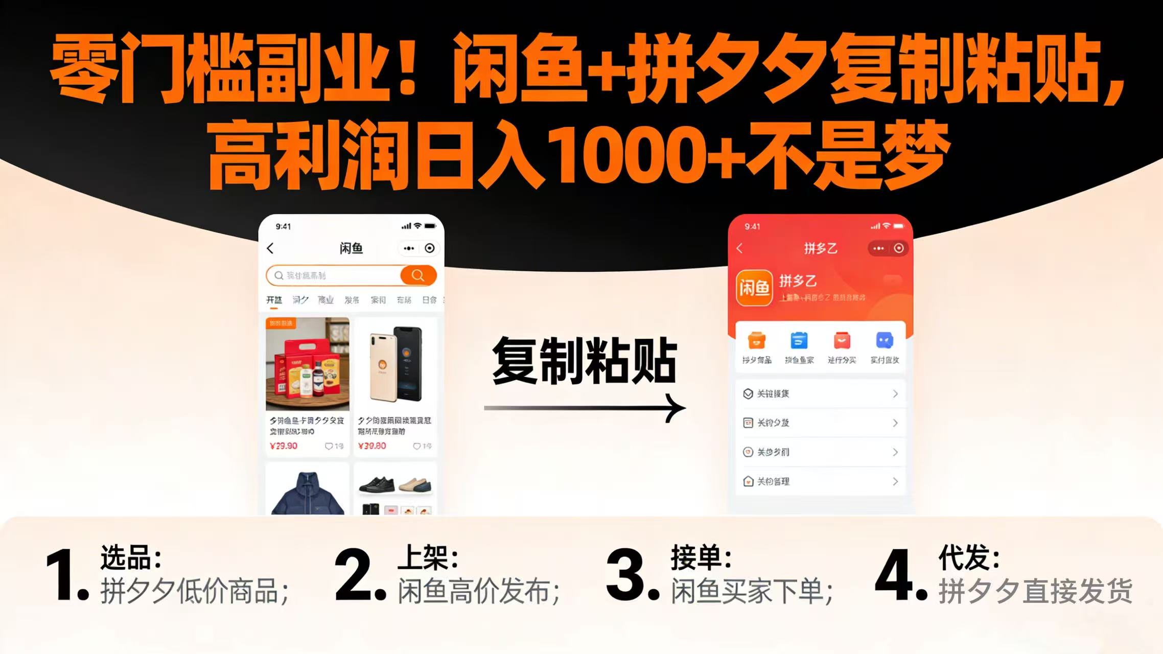 零门槛副业！闲鱼 + 拼夕夕复制粘贴，高利润日入 1000 + 不是梦创鑫阁-网创项目资源站-副业项目-创业项目-搞钱项目创鑫阁